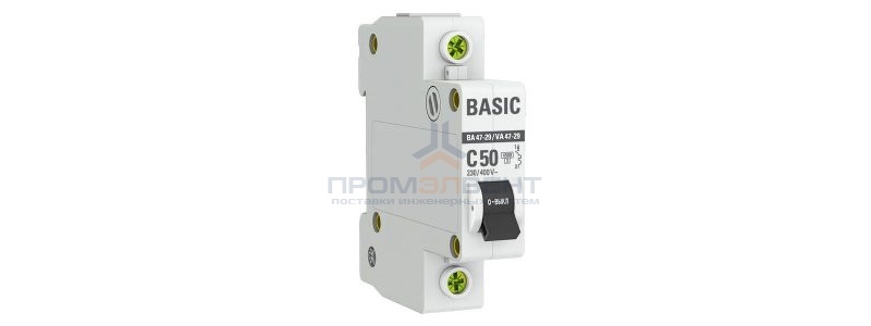 Автоматический выключатель EKF Basic ВА 47-29 1P 50А (C) 4,5кА (автомат электрический)