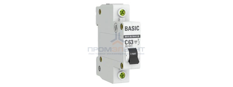 Автоматический выключатель EKF Basic ВА 47-29 1P 63А (C) 4,5кА (автомат электрический)