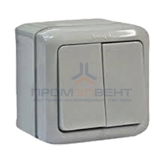Переключатель двухклавишный IP44 Legrand Quteo серый